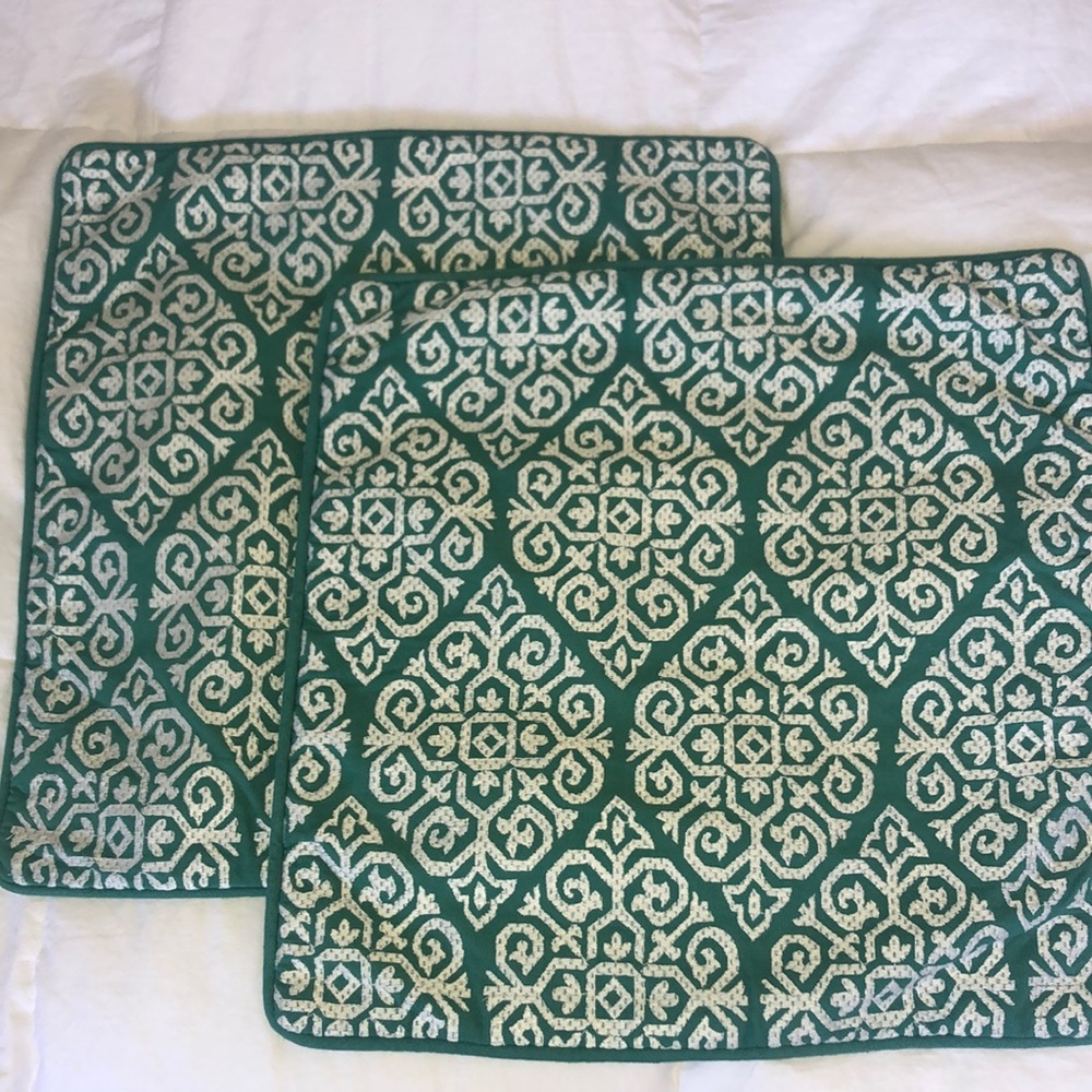 (2) Like New 24” Pier 1 Green Pillow Covers
